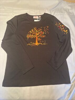 Quacker Factory NWT Black Long-SleeveTee Shirt Top Autumn Size Large